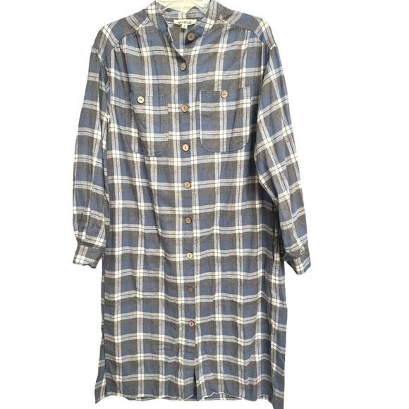 Listicle Out West Plaid Duster/Shirt Dress Blue & Grey 100% Cotton Sz. S - Picture 1 of 15